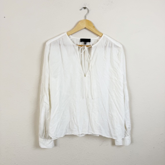 Nili Lotan Relaxed Cotton Tie Neck Blouse White Size XS - Picture 1 of 6